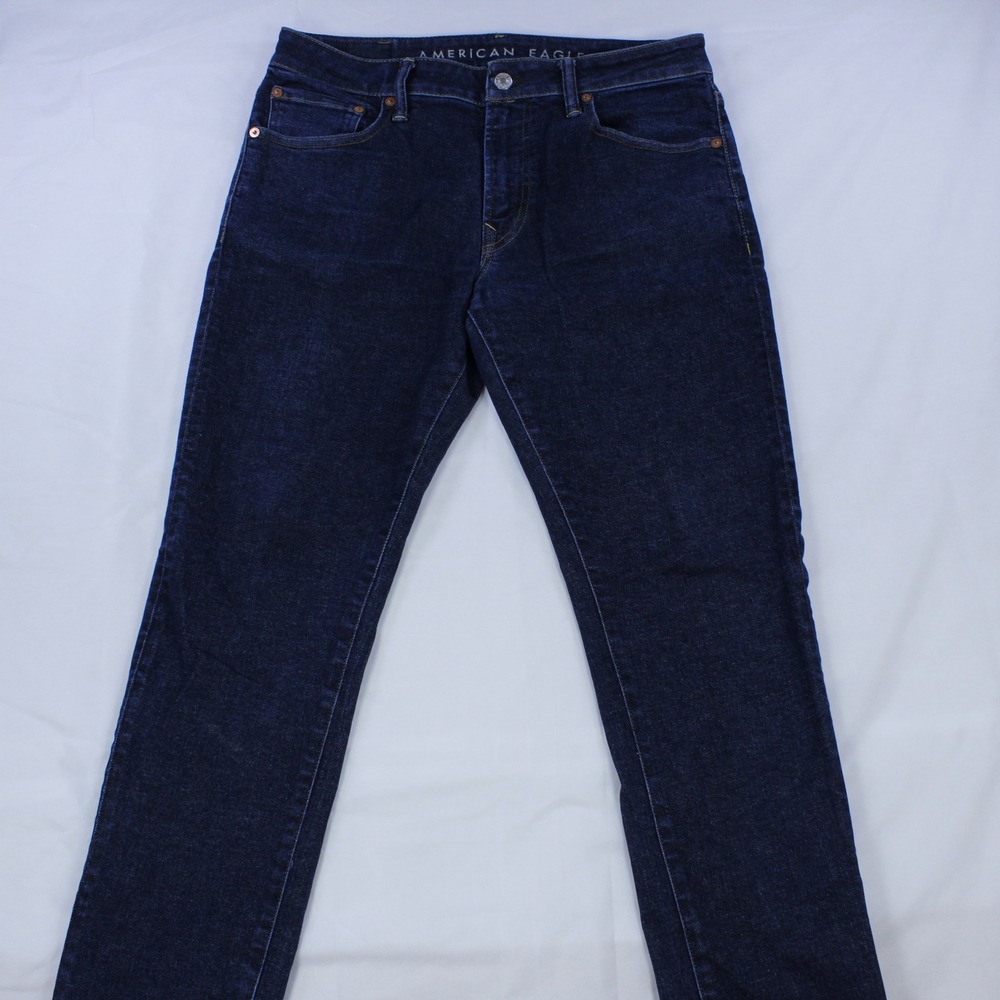 American Eagle Men's Jeans - Dark Indigo Blue - Slim Fit, Size 8
